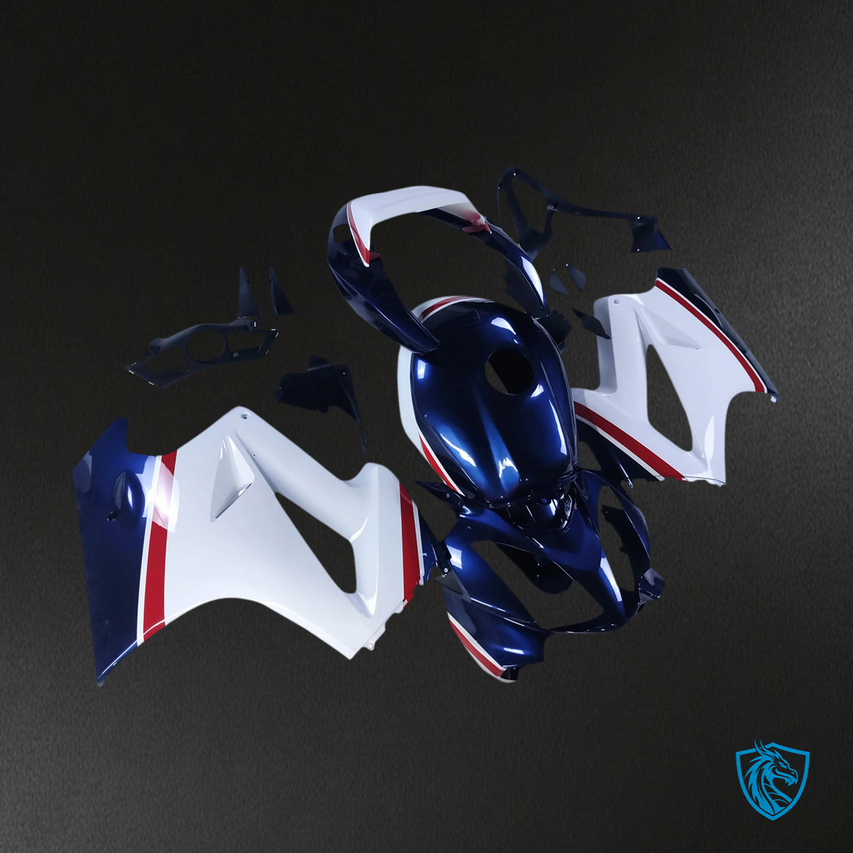 Honda VFR800 (2002-2013) Blue & White Style 1 ABS Fairing Kit - Left Side View