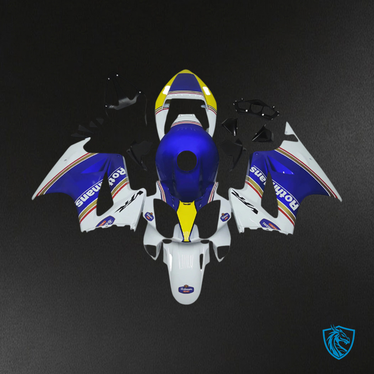 Honda VFR800 (2002-2013) Blue & White Style 2 ABS Fairing Kit - Right Side View