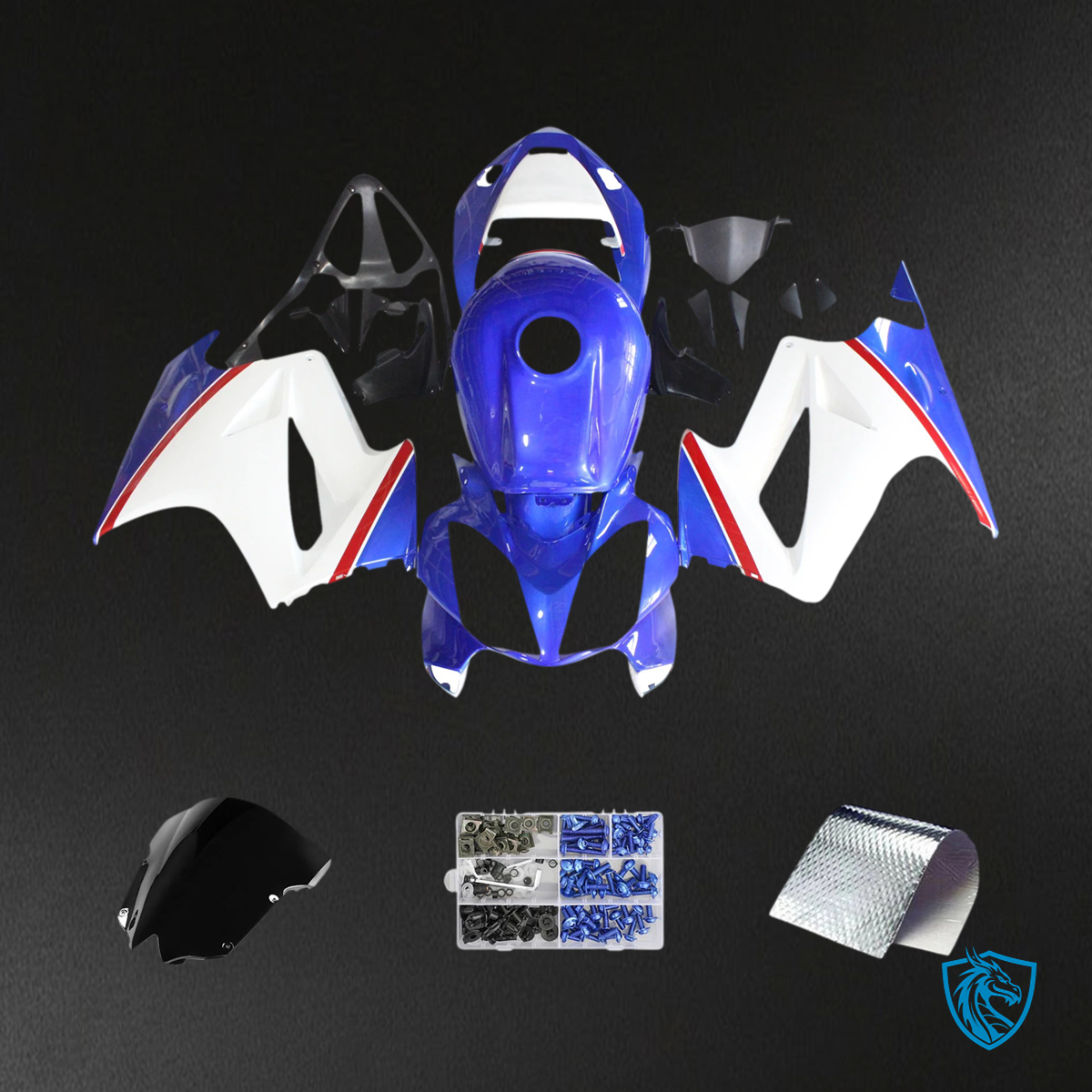 Honda VFR800 (2002-2013) Blue & White Style 3 ABS Fairing Kit - Front View