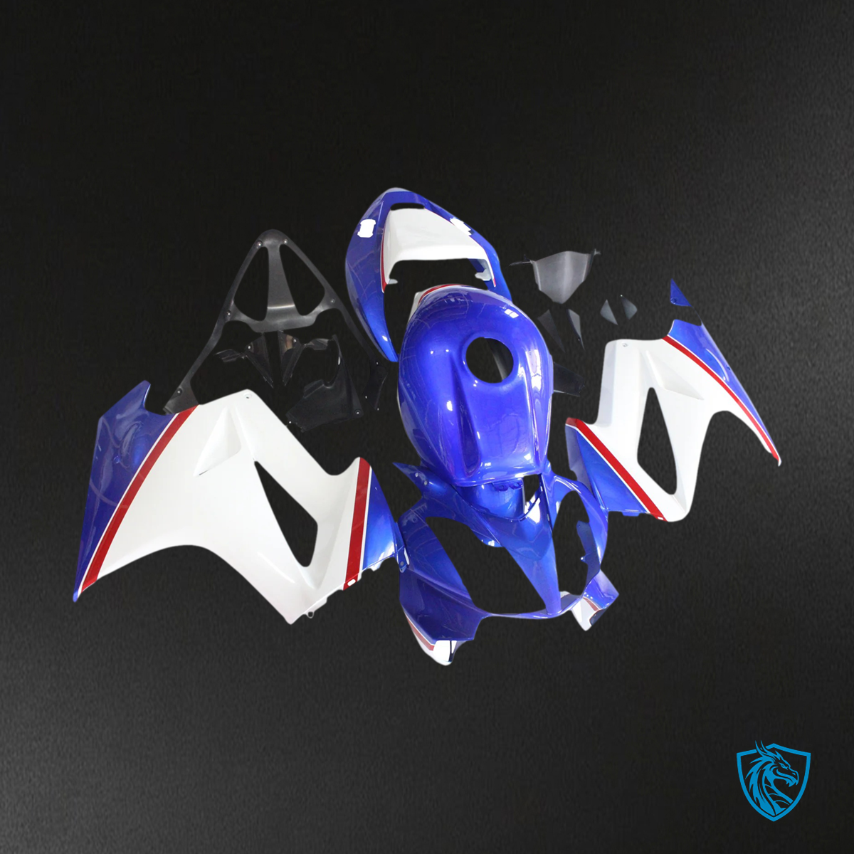 Honda VFR800 (2002-2013) Blue & White Style 3 ABS Fairing Kit - Rear View