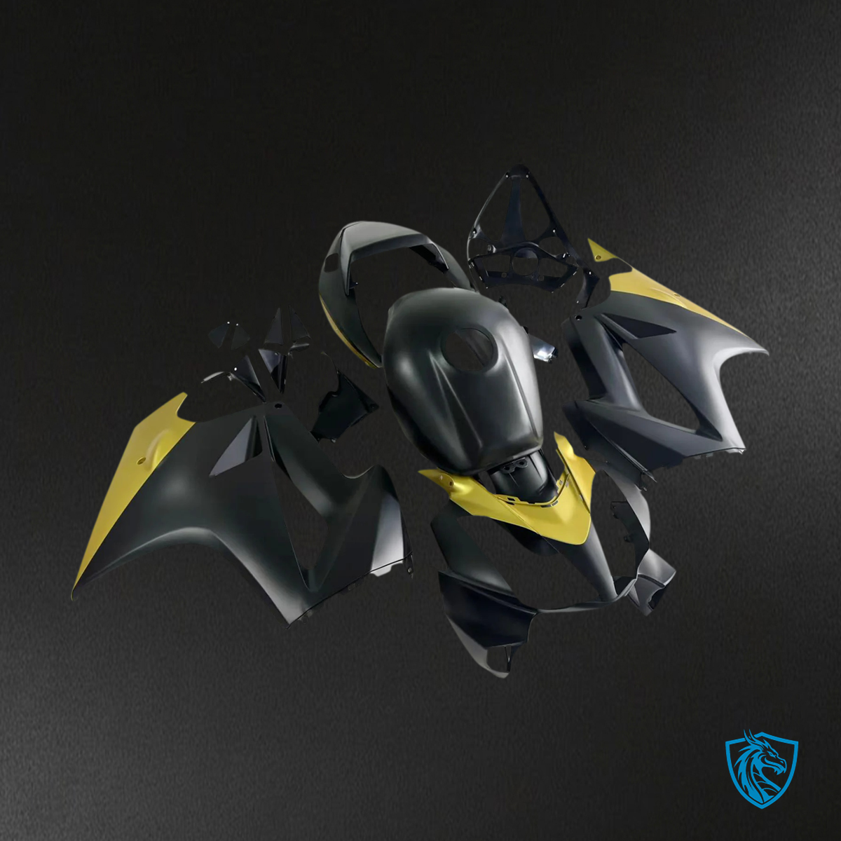 Honda VFR800 (2002-2013) Black & Gold ABS Fairing Kit - Right Side View