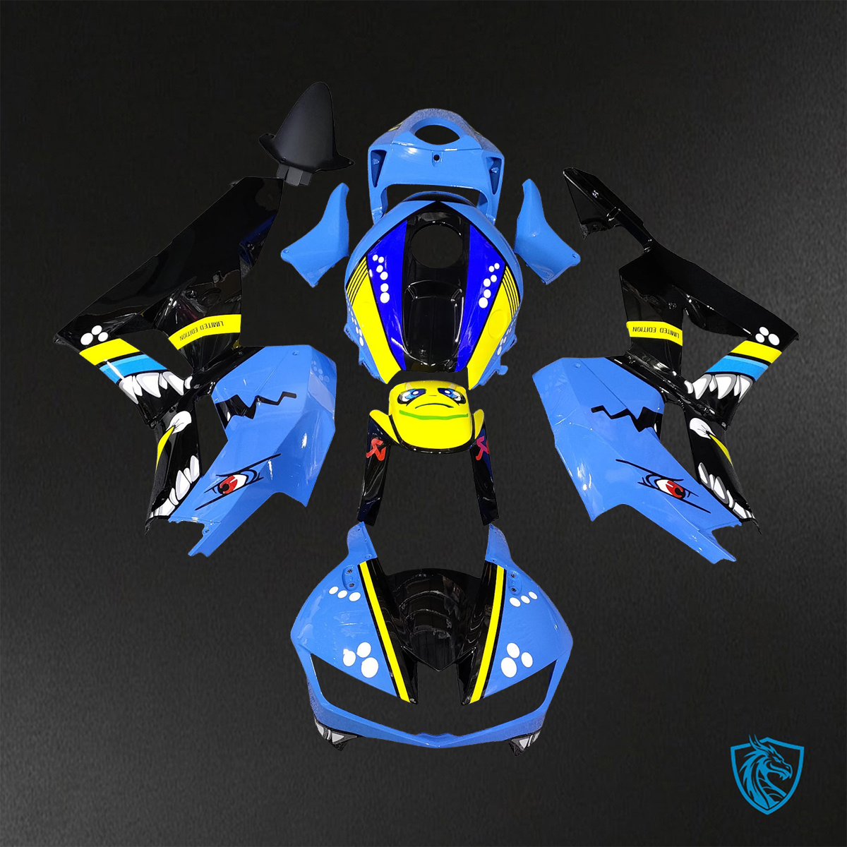 Honda CBR600RR (2013-2025) Black, Yellow & Blue Shark - Replacement Motorcycle Fairings Kit