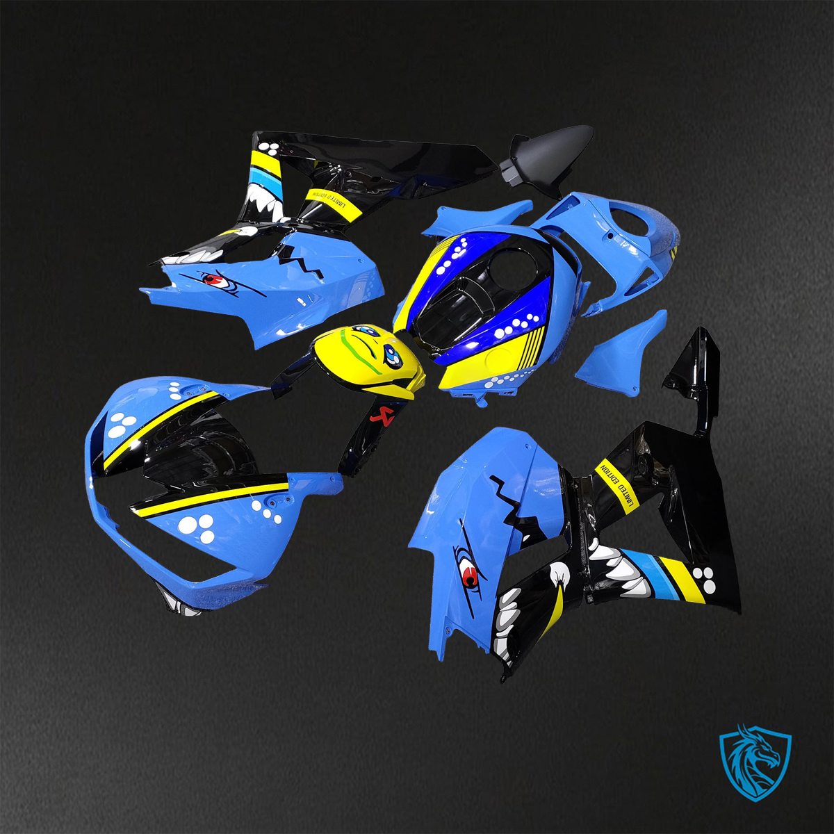 Honda CBR600RR (2013-2025) Black, Yellow & Blue Shark - Replacement Motorcycle Fairings Kit