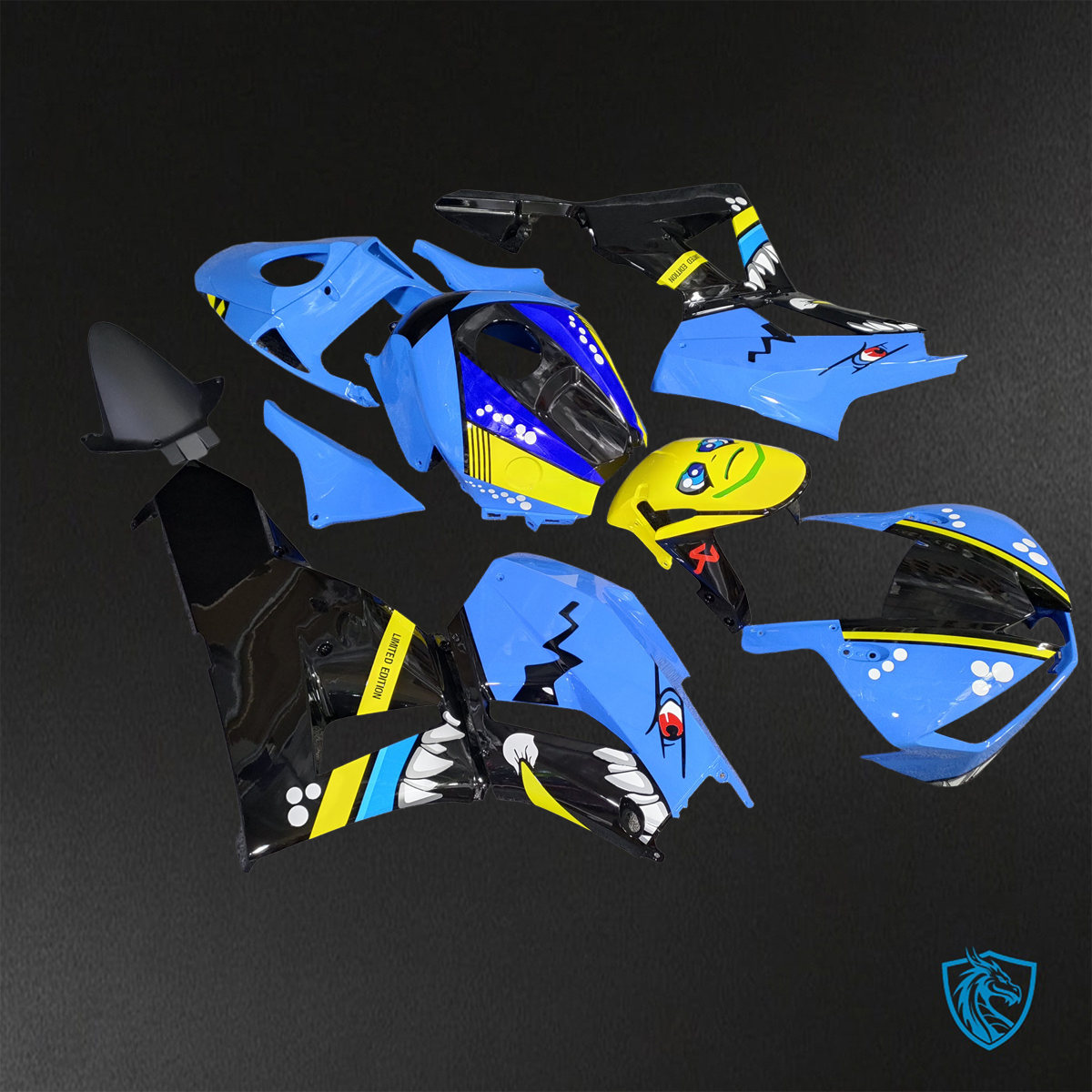Honda CBR600RR (2013-2025) Black, Yellow & Blue Shark - Replacement Motorcycle Fairings Kit