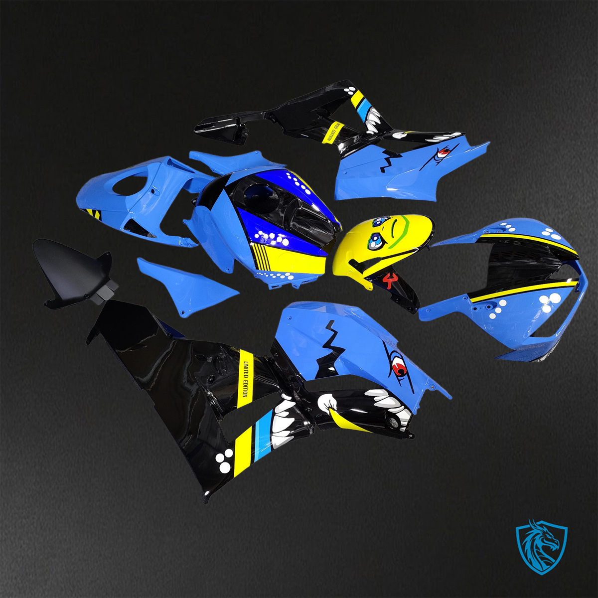 Honda CBR600RR (2013-2025) Black, Yellow & Blue Shark - Replacement Motorcycle Fairings Kit