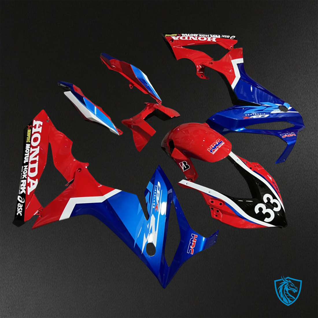 Honda CBR650R (2021-2023) Gloss Red, Blue & White- Custom ABS Fairing Kit