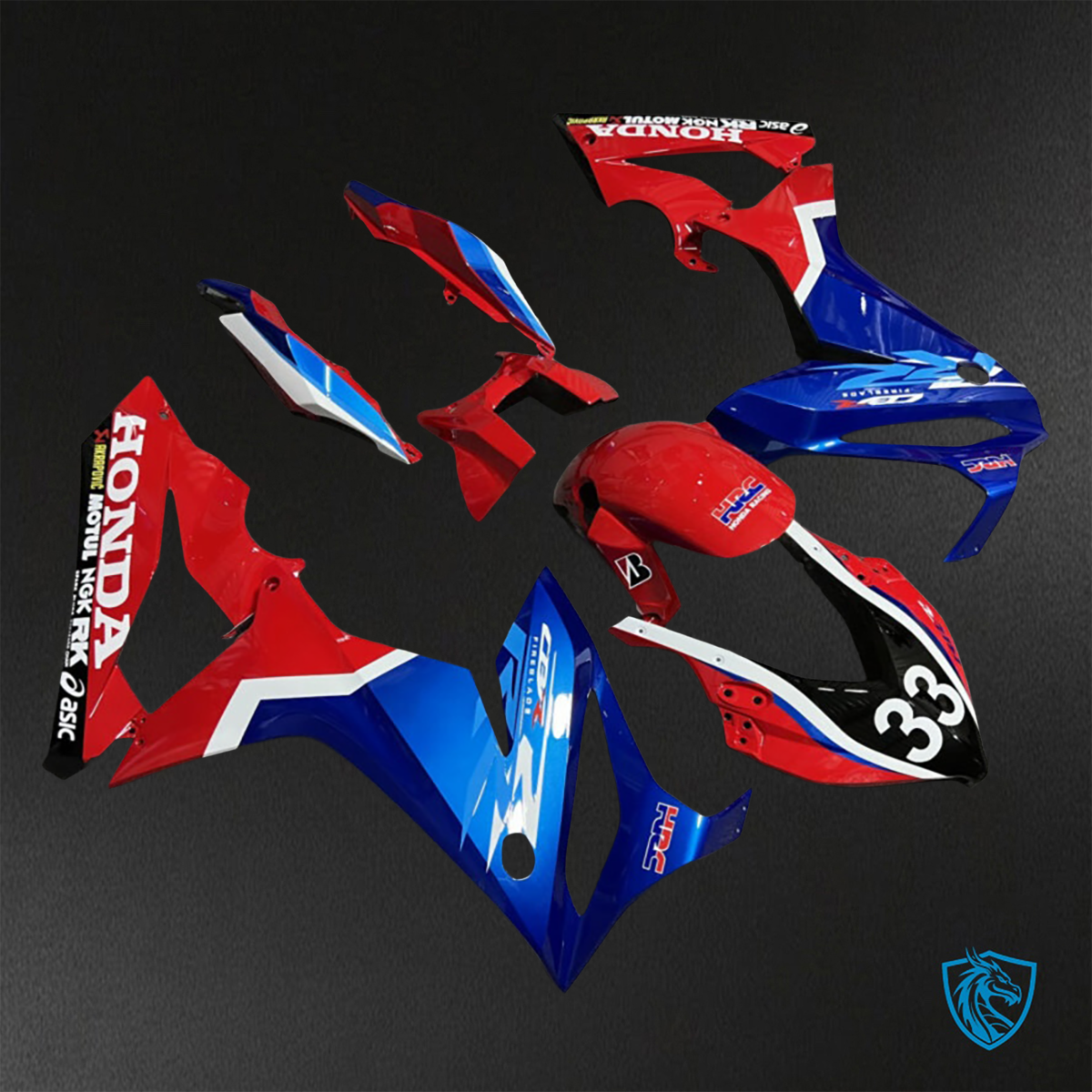Honda CBR650R (2021-2023) Gloss Red, Blue & White- Custom ABS Fairing Kit