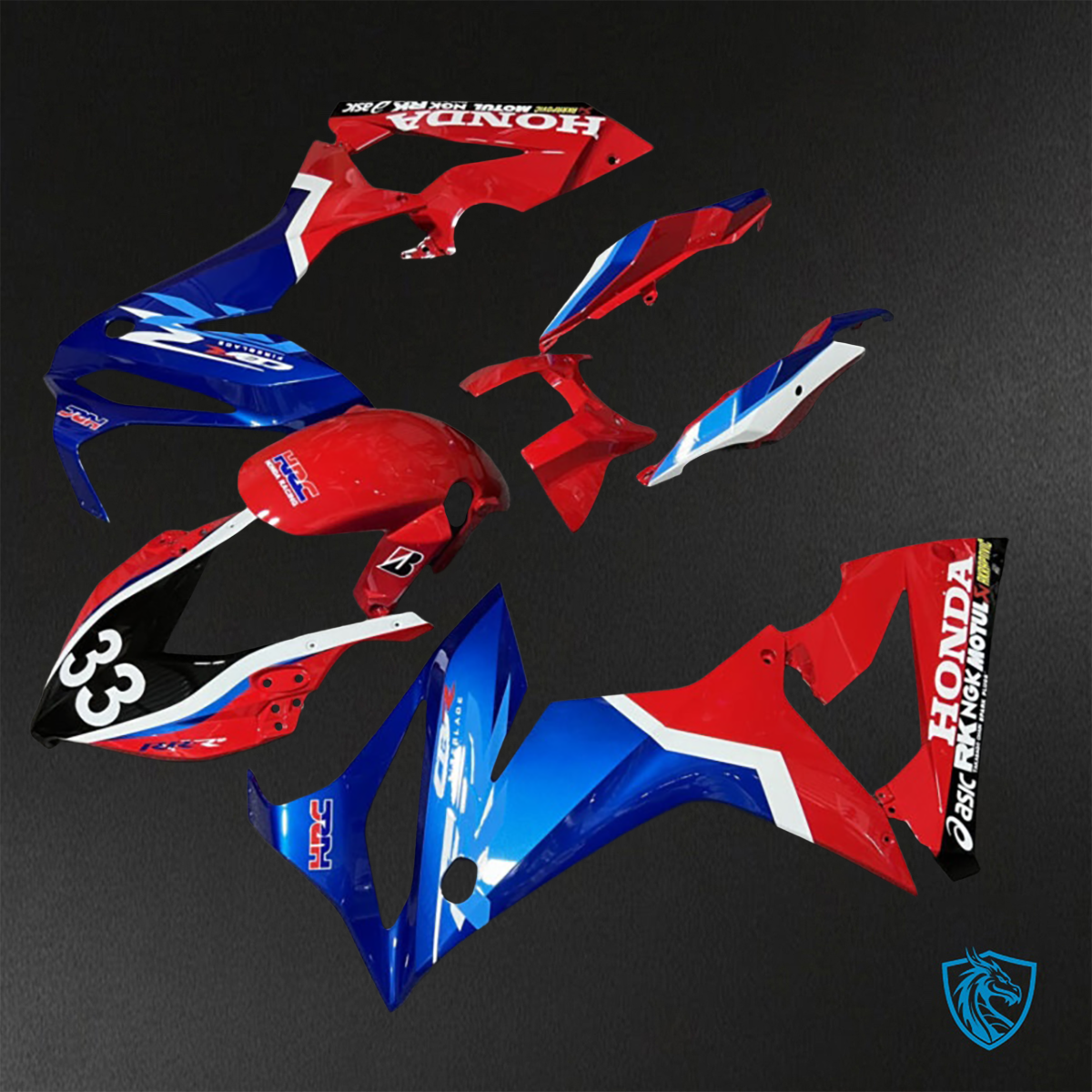 Honda CBR650R (2021-2023) Gloss Red, Blue & White- Custom ABS Fairing Kit