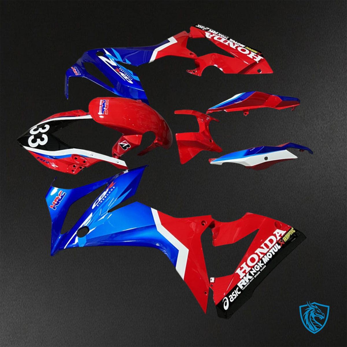 Honda CBR650R (2021-2023) Gloss Red, Blue & White- Custom ABS Fairing Kit