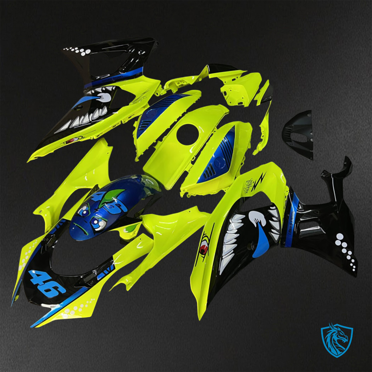 Yamaha R7 (2021-2025) Gloss Yellow & Black Shark Fairings Kit - Aftermarket ABS Bodywork