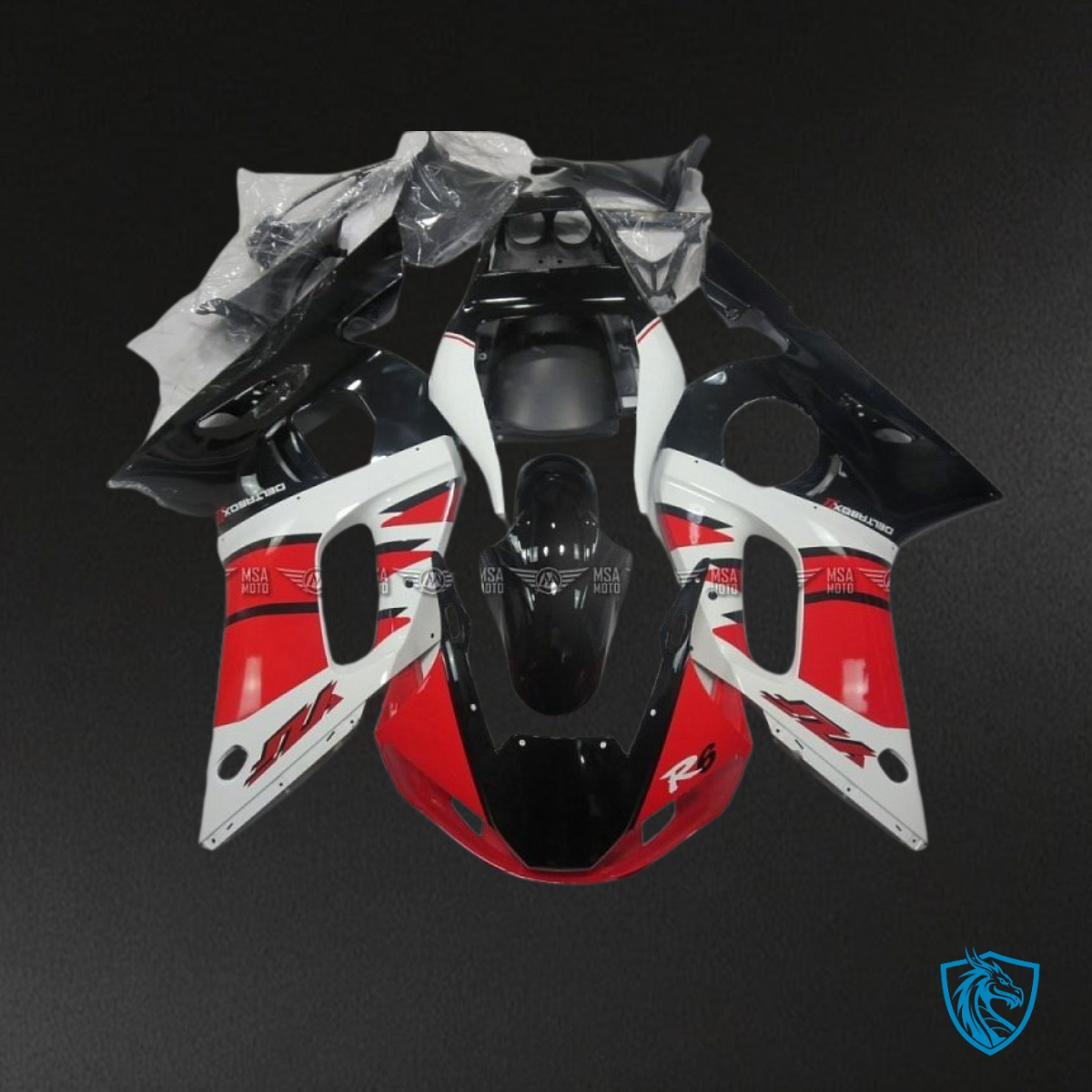 Yamaha YZF R6 (1999-2002) Black, Red & White - MERGEment Motorcycle Fairings Kit