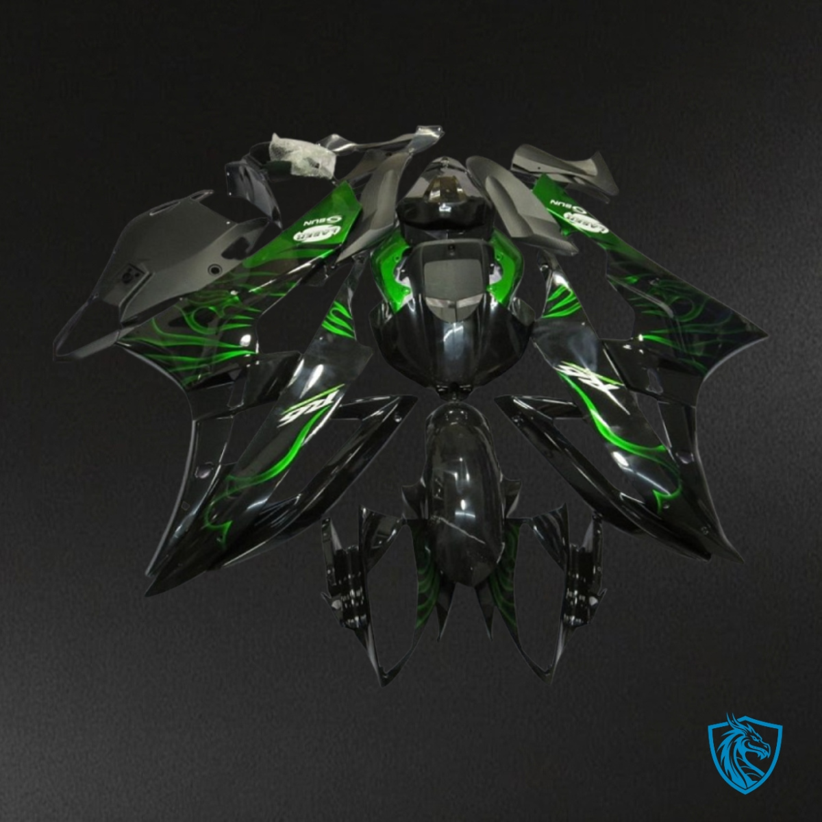Yamaha YZF R6 (2006-2007) Green & Black Flame Fairing Kit - Aftermarket ABS Bodywork