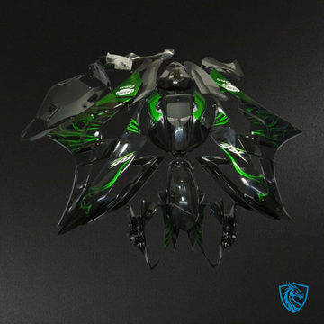 Yamaha YZF R6 (2006-2007) Green & Black Flame Fairing Kit - Aftermarket ABS Bodywork