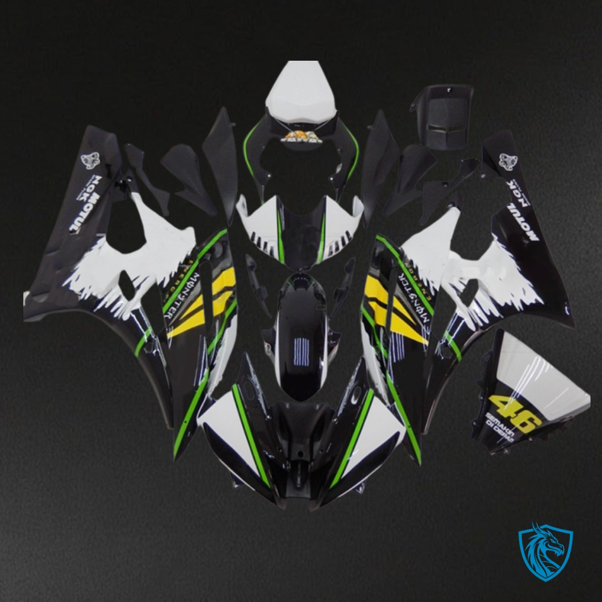 Yamaha YZF R6 (2006-2007) Black, White & Yellow Monster Fairing Kit | ABS Bodywork