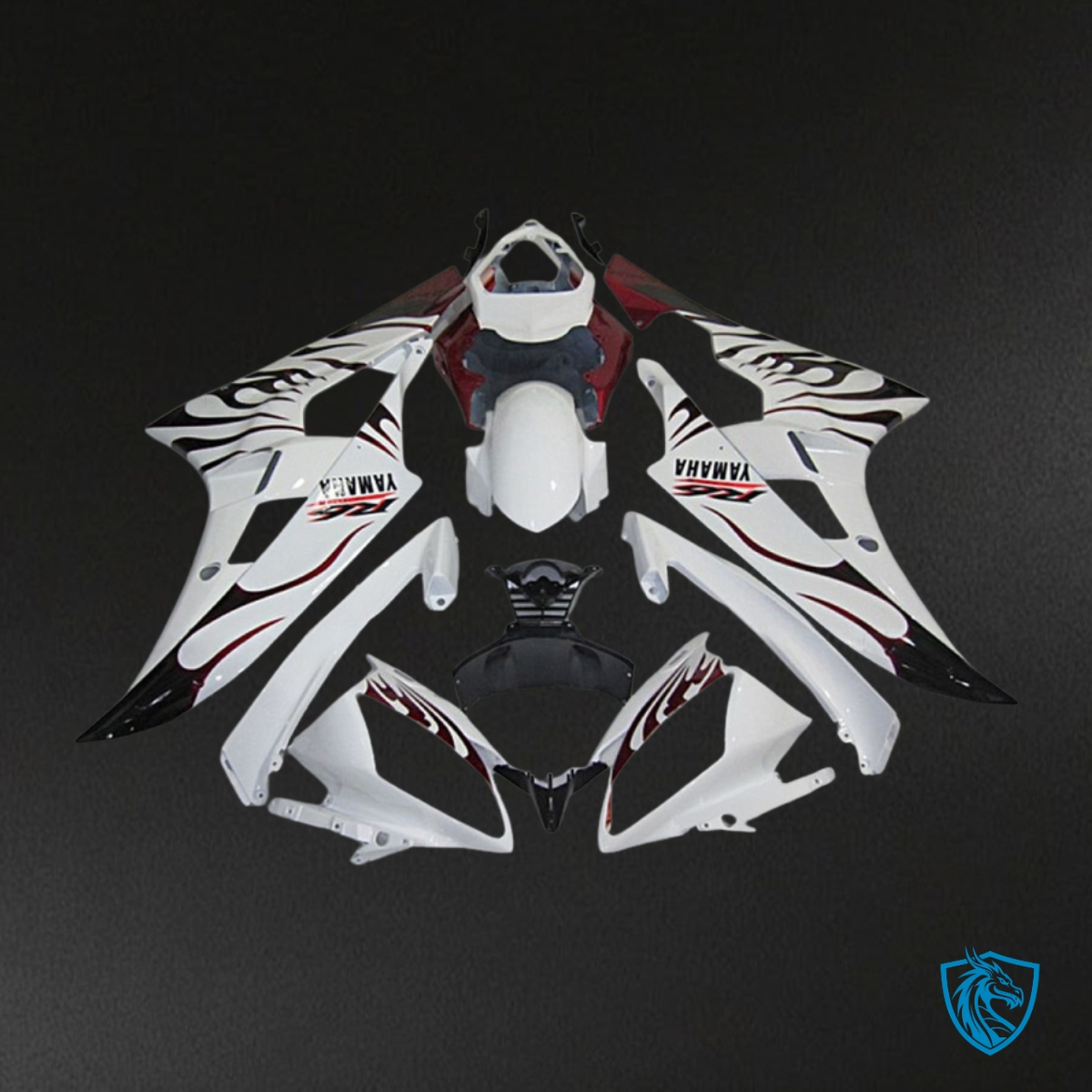 Yamaha YZF R6 (2006-2007) White & Black Flame Fairing Kit | ABS Bodywork