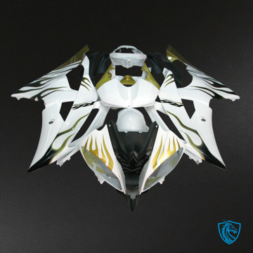 Yamaha YZF R6 (2008-2016) White & Gold Flame Fairing Kit - Aftermarket ABS Bodywork