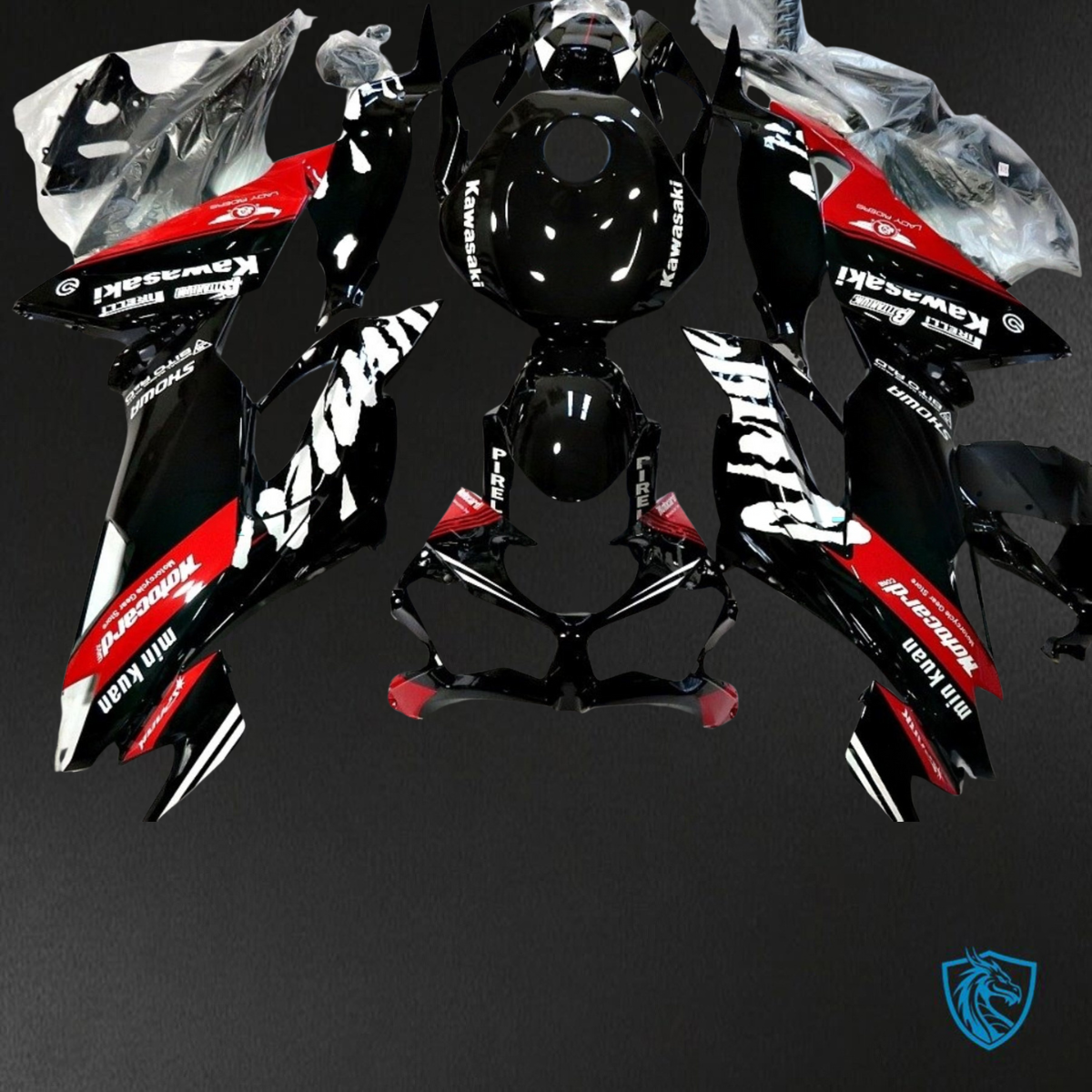 Kawasaki ZX-6R ZX636 (2019-2020) Black & Red Logos - Custom ABS Fairing Kit