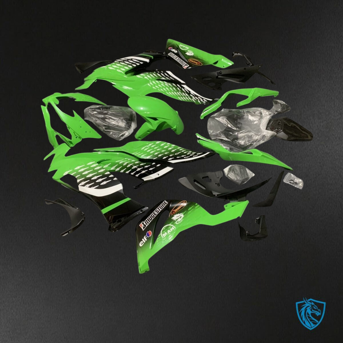 Kawasaki ZX-6R ZX636 (2019-2020) Gloss Green & Black - Custom ABS Fairing Kit