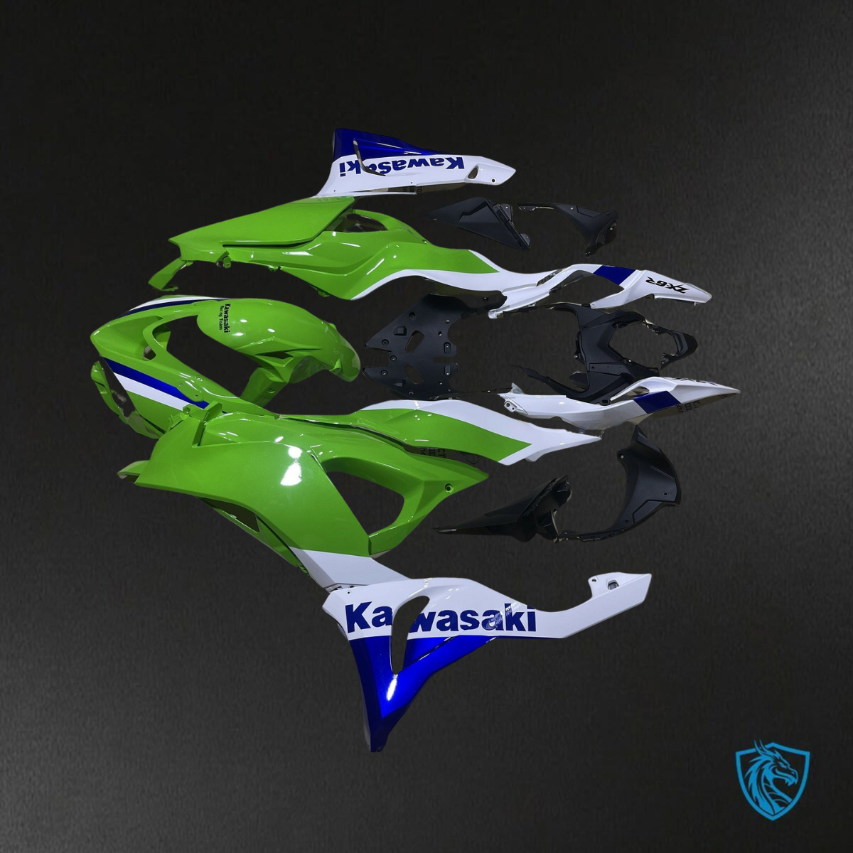 Kawasaki ZX-6R ZX636 (2023–2024) Glossy Green, Blue & White - Custom ABS Fairing Kit