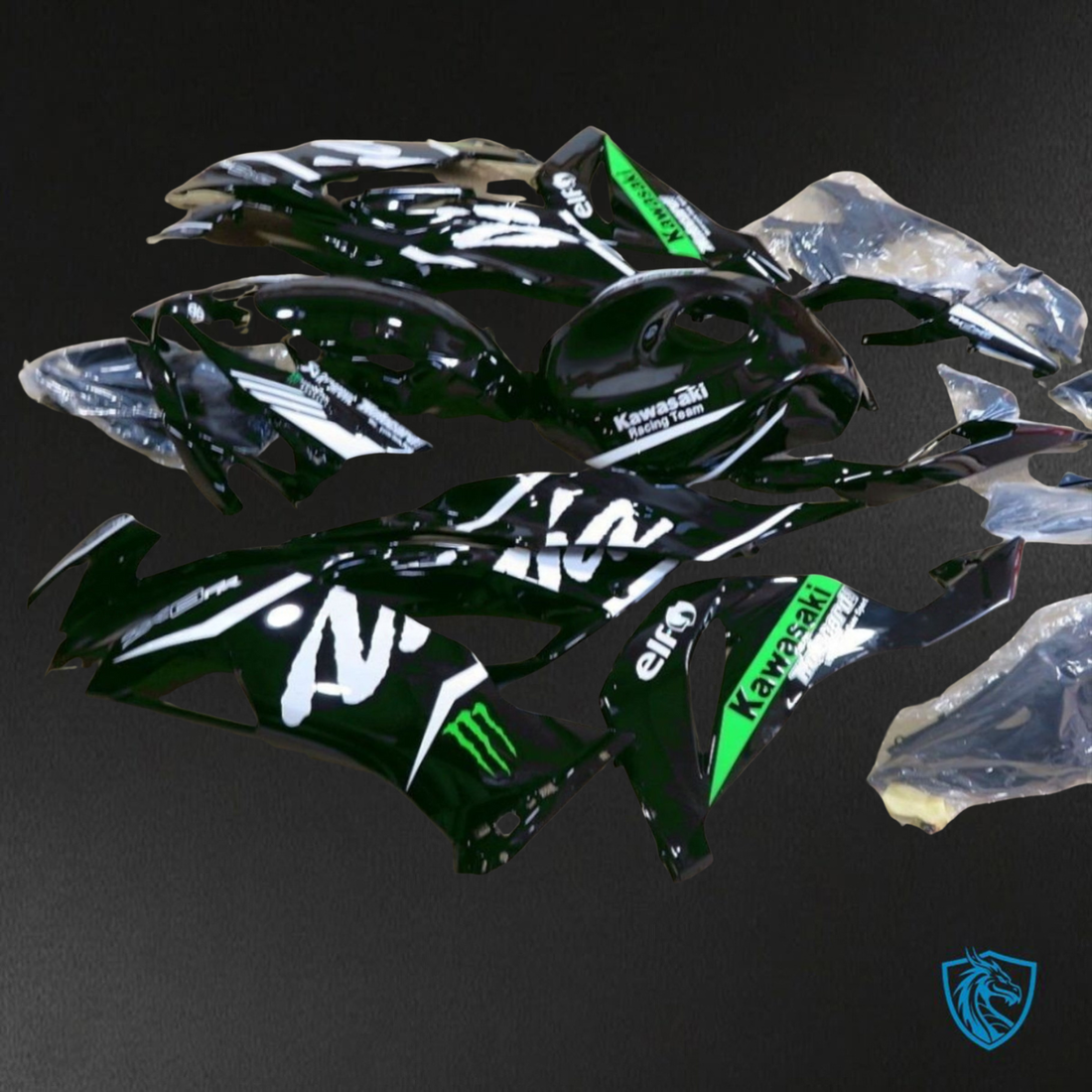 Kawasaki ZX-6R ZX636 (2019-2020) Black, Green & White Carbon Fiber ABS Bodywork - Fairings Kit