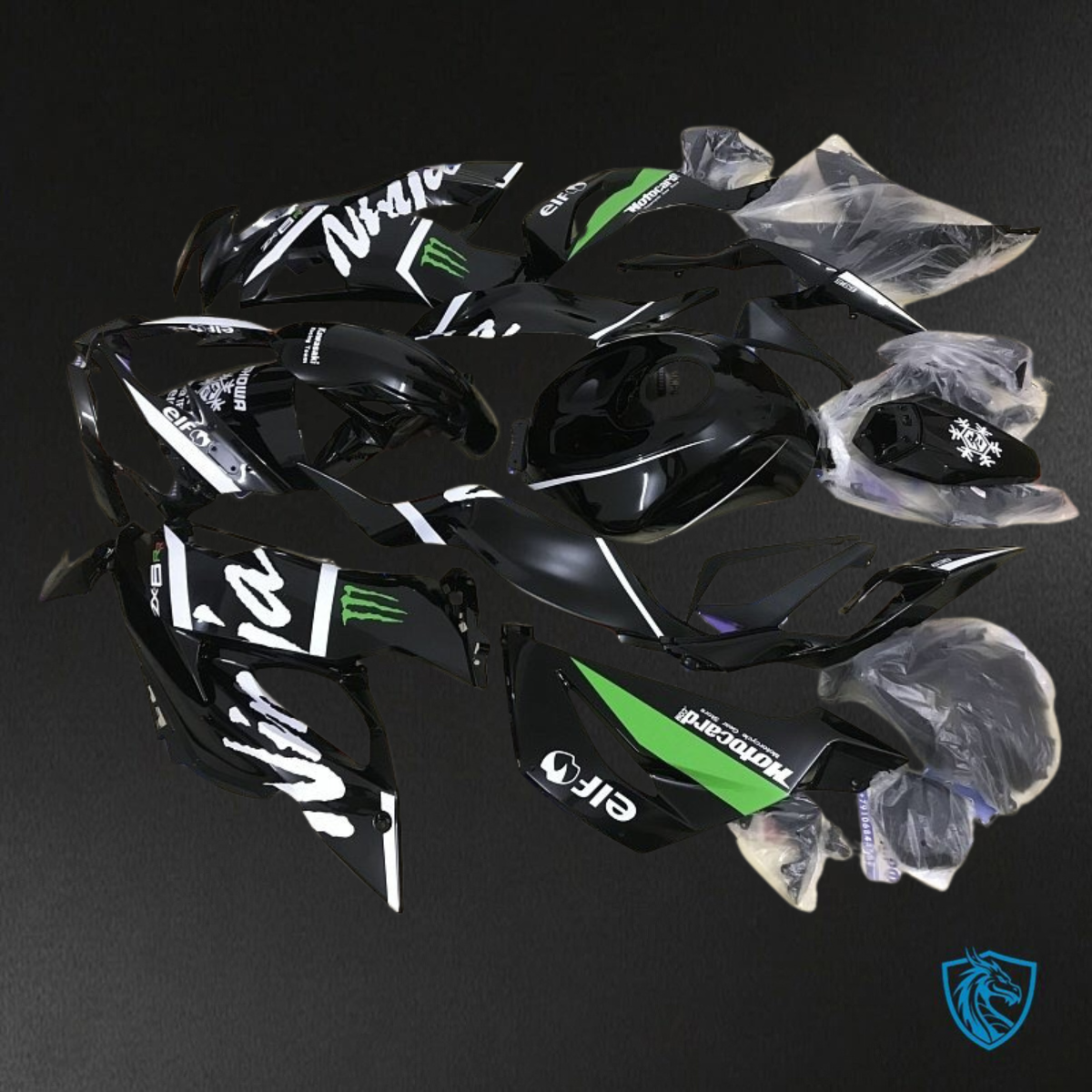 Kawasaki ZX-6R ZX636 (2019–2020) Black, Green & White Monster - Replacement Motorcycle Fairings Kit