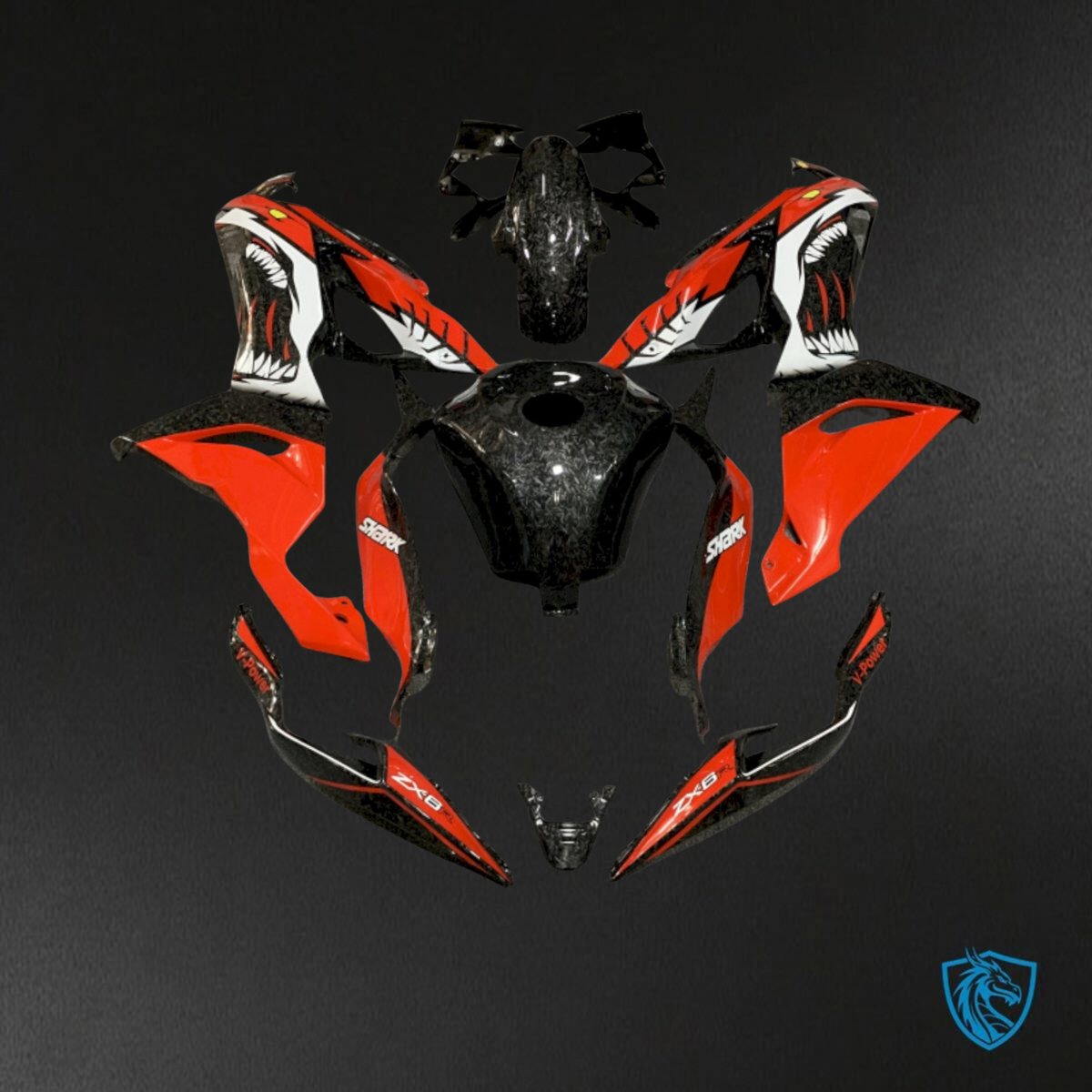 Kawasaki ZX-6RZX636 (2019-2020) Gloss Red & Black Fairings Kit - Aftermarket ABS Bodywork