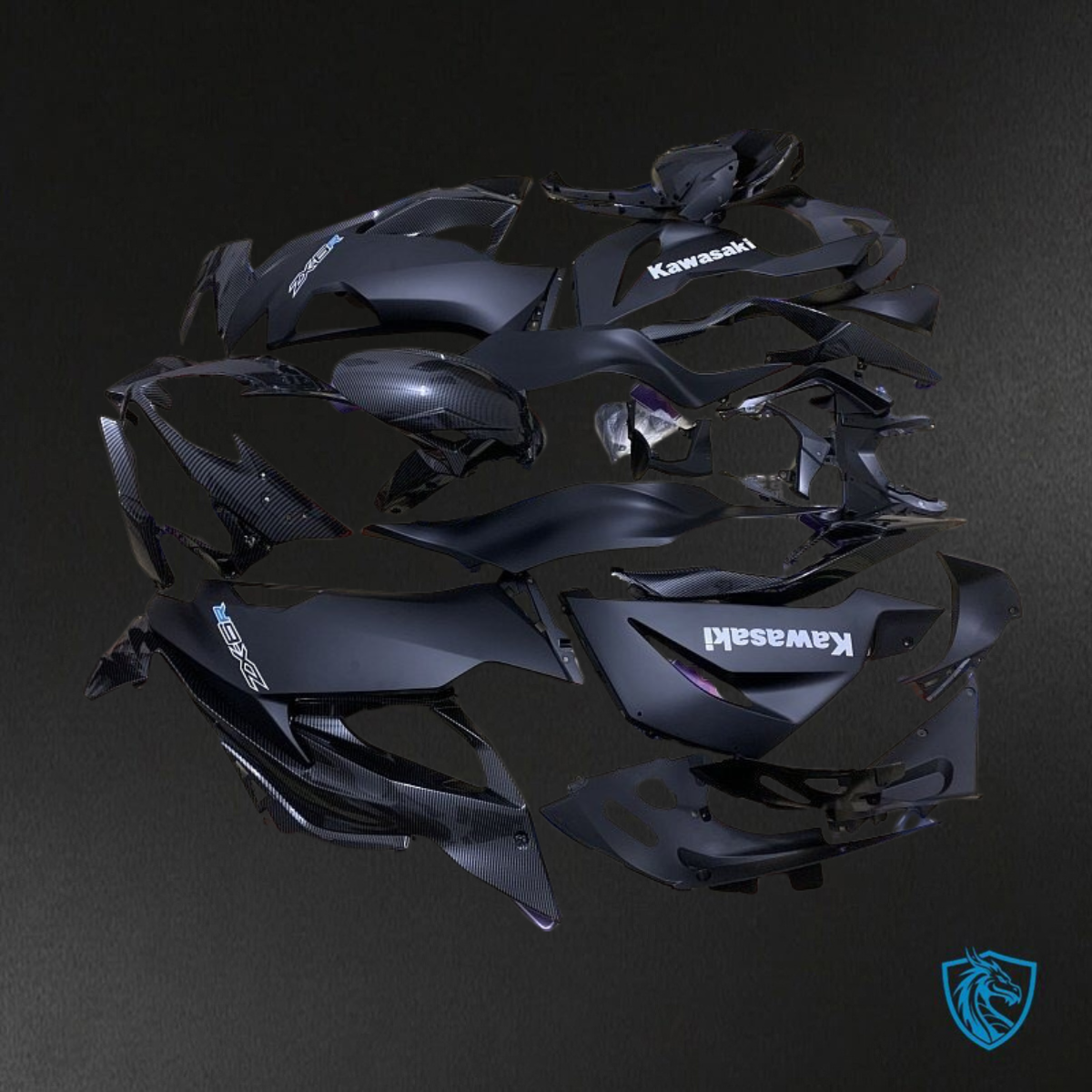 Kawasaki ZX-6R ZX636 (2019–2020) Gray & Black Carbon Fiber Fairings Kit - Aftermarket ABS Bodywork