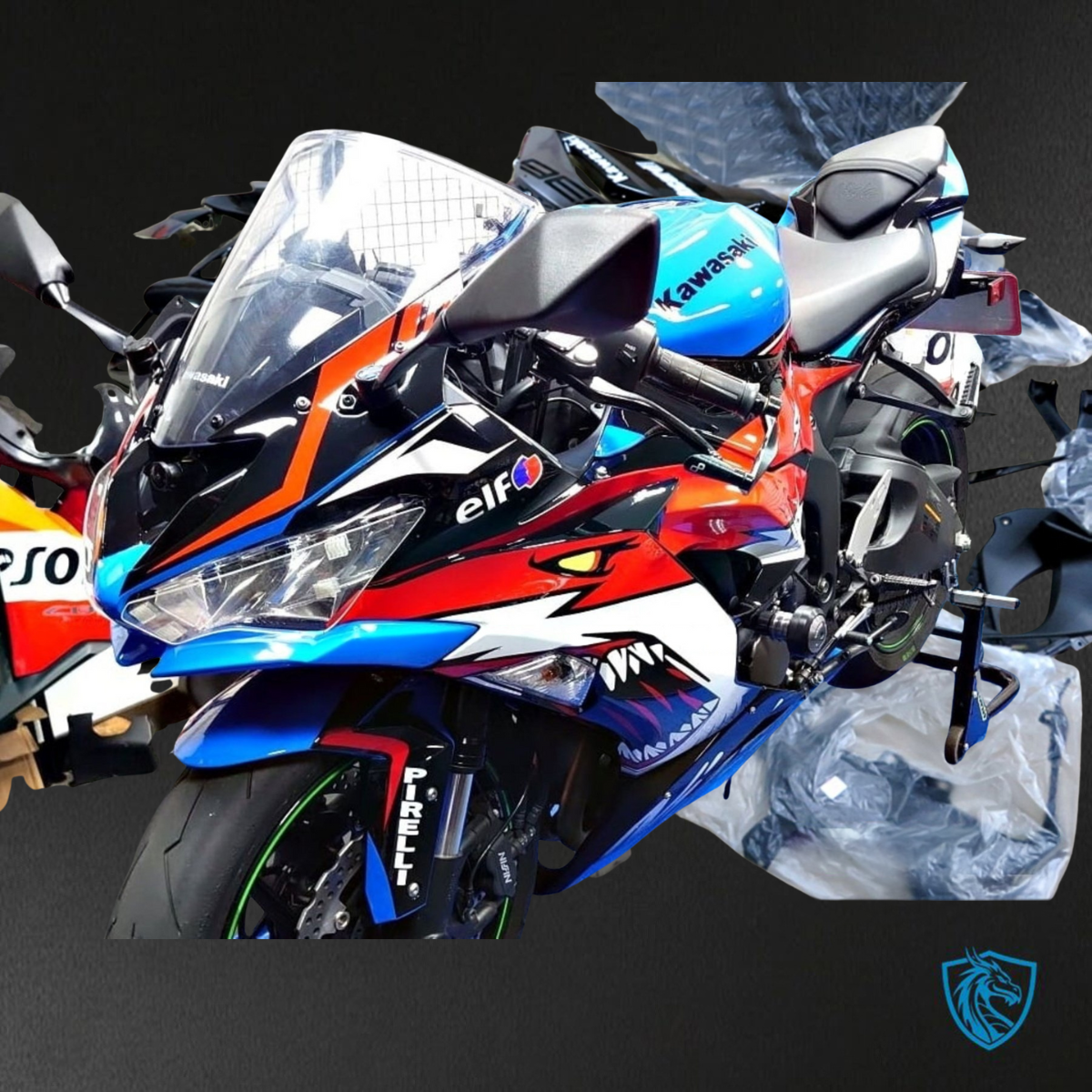Kawasaki ZX-6R ZX636 (2019–2020) Glossy Blue, Red & Black Shark - Replacement Motorcycle Fairings Kit