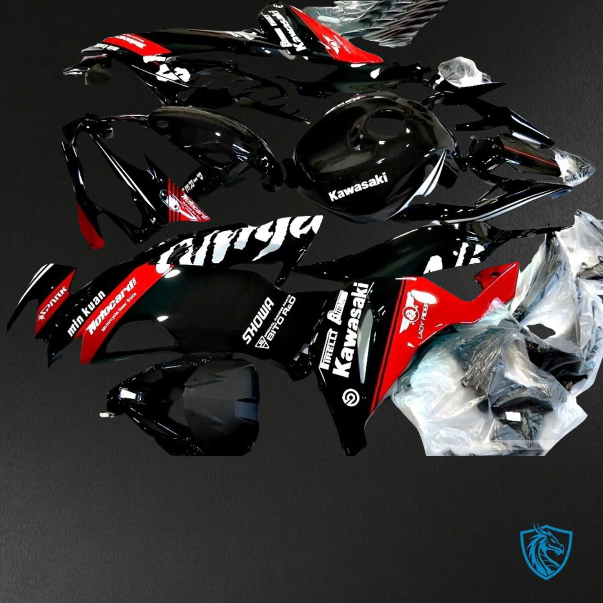 Kawasaki ZX-6R ZX636 (2019-2020) Black & Red Logos - Custom ABS Fairing Kit