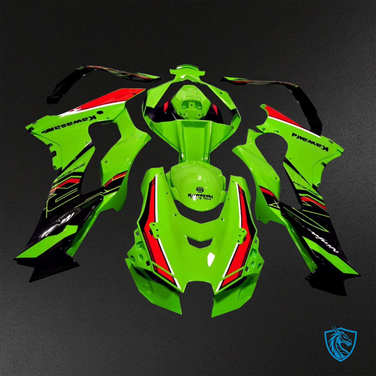 Kawasaki Ninja ZX-10R (2021-2023) Green, Black & Red Fairings Kit - Aftermarket ABS Bodywork