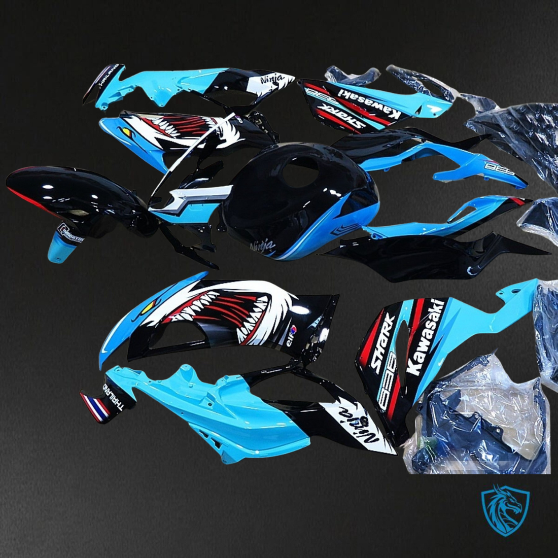 Kawasaki ZX-6R ZX636 (2019-2020) Black, White & Blue Shark ABS Bodywork - Fairings Kit