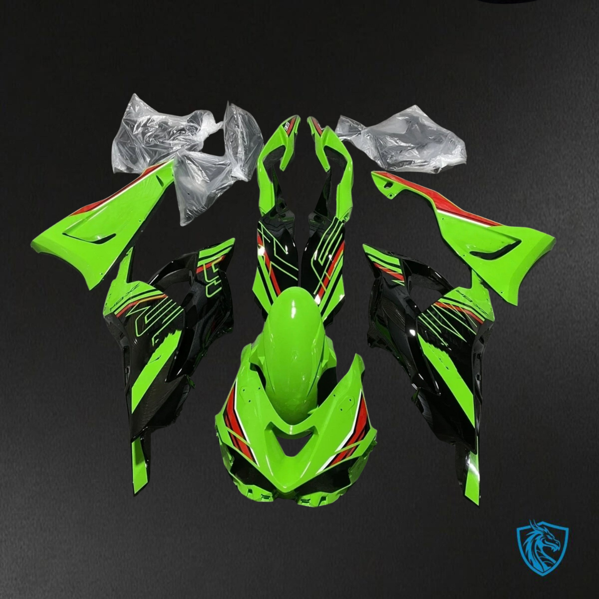 Kawasaki ZX-6R ZX636 (2023–2024) Glossy Green & Black - Custom ABS Fairing Kit