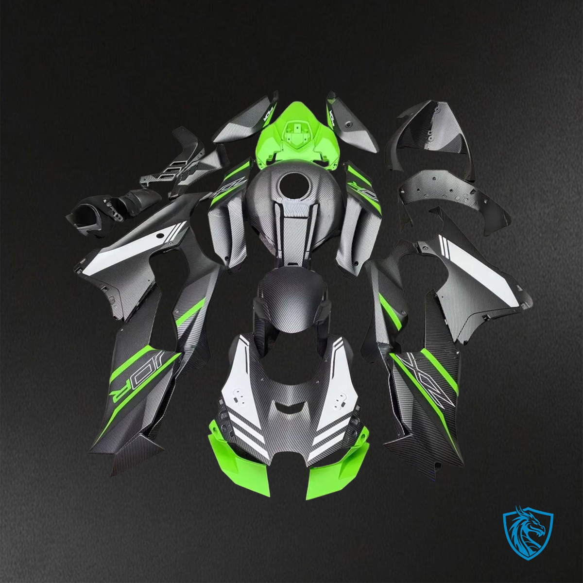 Kawasaki Ninja ZX-10R (2021-2023) Black & Green Carbon Fiber  Fairing Kit - Aftermarket ABS Bodywork