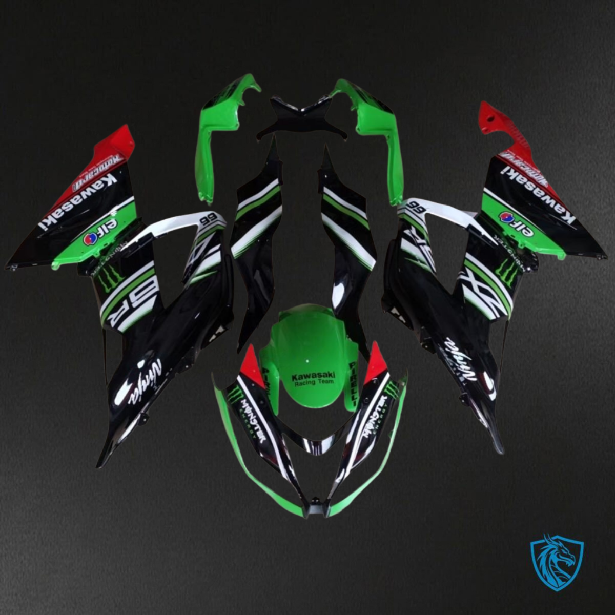 Kawasaki ZX-6R ZX636 (2019-2020) Black, Green & White ABS Bodywork - Fairings Kit