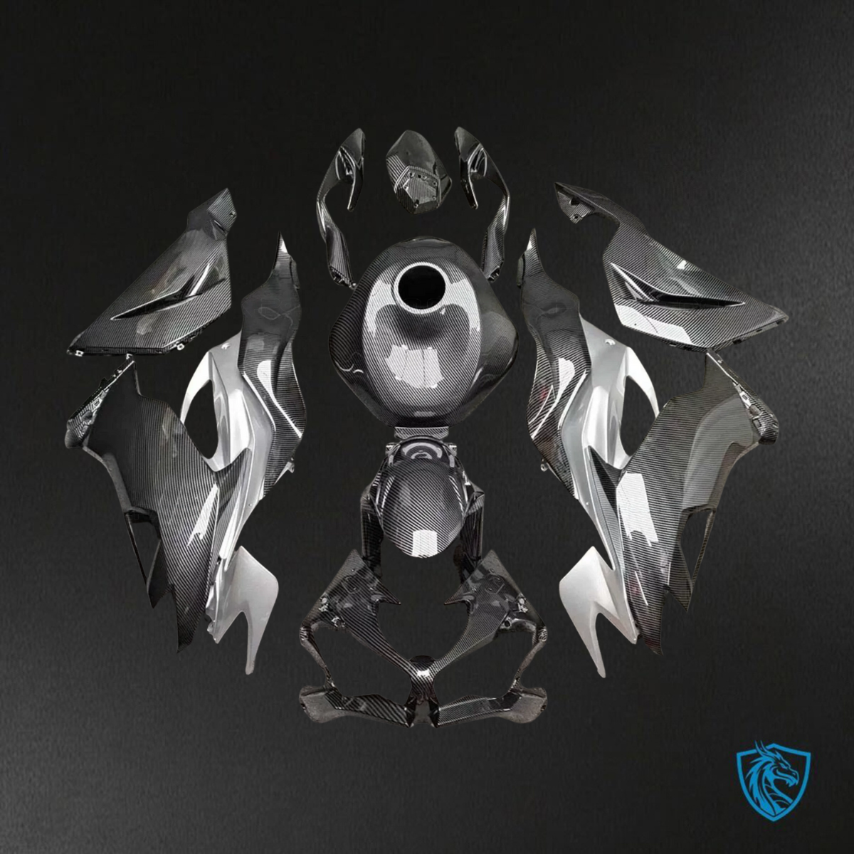 Kawasaki ZX-6RZX636 (2019-2020) Black & Silver Carbon Fiber ABS Bodywork - Fairings Kit