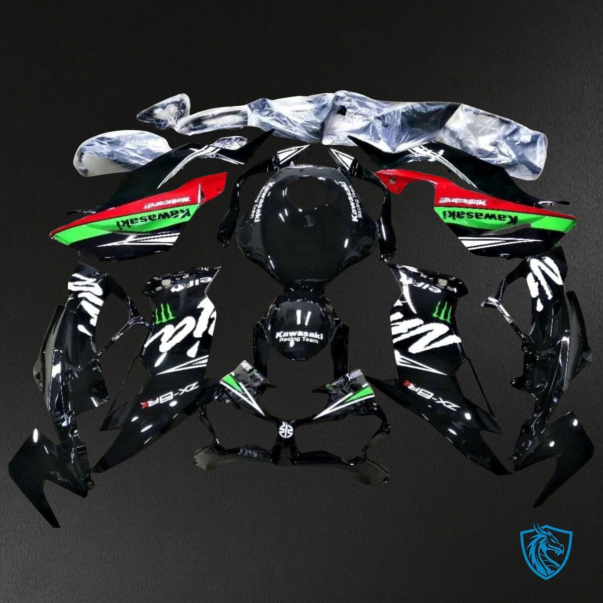 Kawasaki ZX-6R ZX636 (2019-2020) Black & Green Fairings Kit - Aftermarket ABS Bodywork