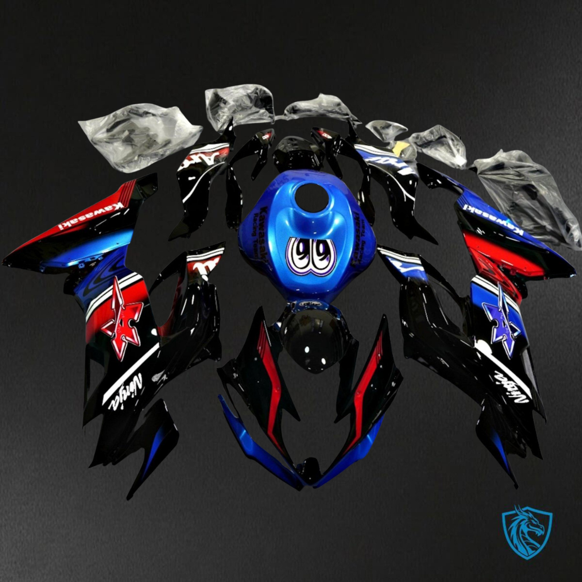 Kawasaki ZX-6R ZX636 (2019-2020) Glossy Black, Blue & Red - Replacement Motorcycle Fairings Kit