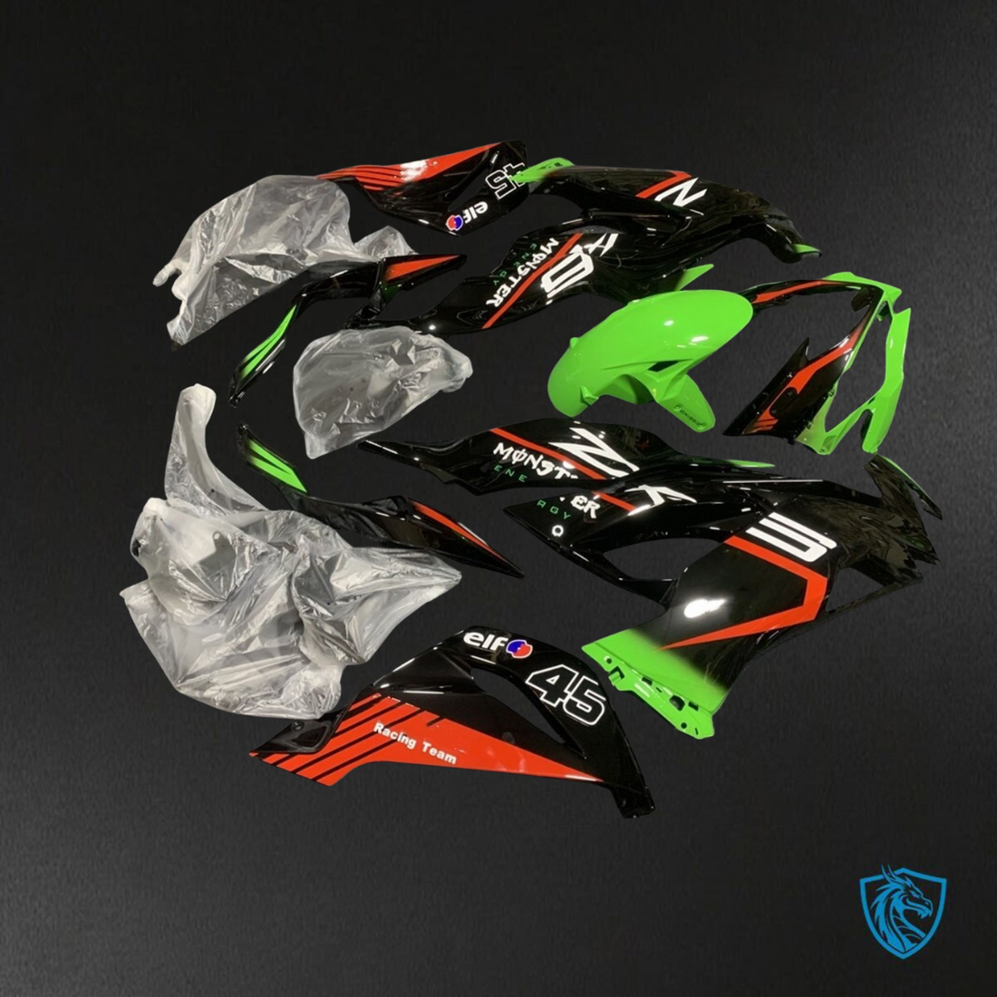 Kawasaki ZX-6R ZX636 (2019-2020) Glossy Black, Green & White - Replacement Motorcycle Fairings Kit