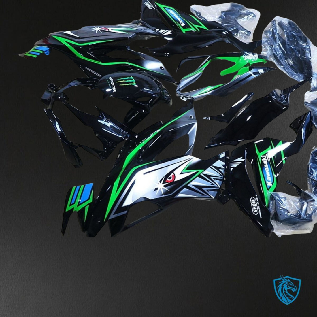 Kawasaki ZX-6R ZX636 (2019-2020) Black, Gray & Green Shark - Replacement Motorcycle Fairings Kit