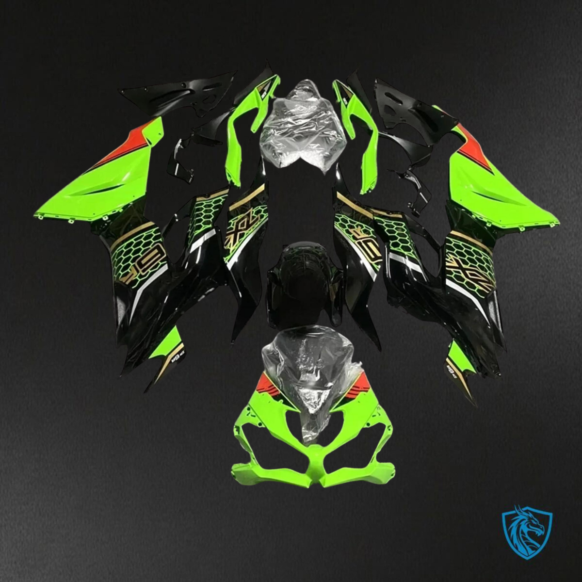 Kawasaki ZX-6R ZX636 (2019-2020) Glossy Black & Green - Replacement Motorcycle Fairings Kit