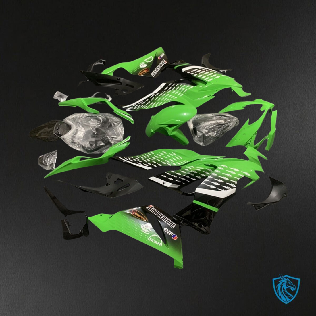 Kawasaki ZX-6R ZX636 (2019-2020) Gloss Green & Black - Custom ABS Fairing Kit
