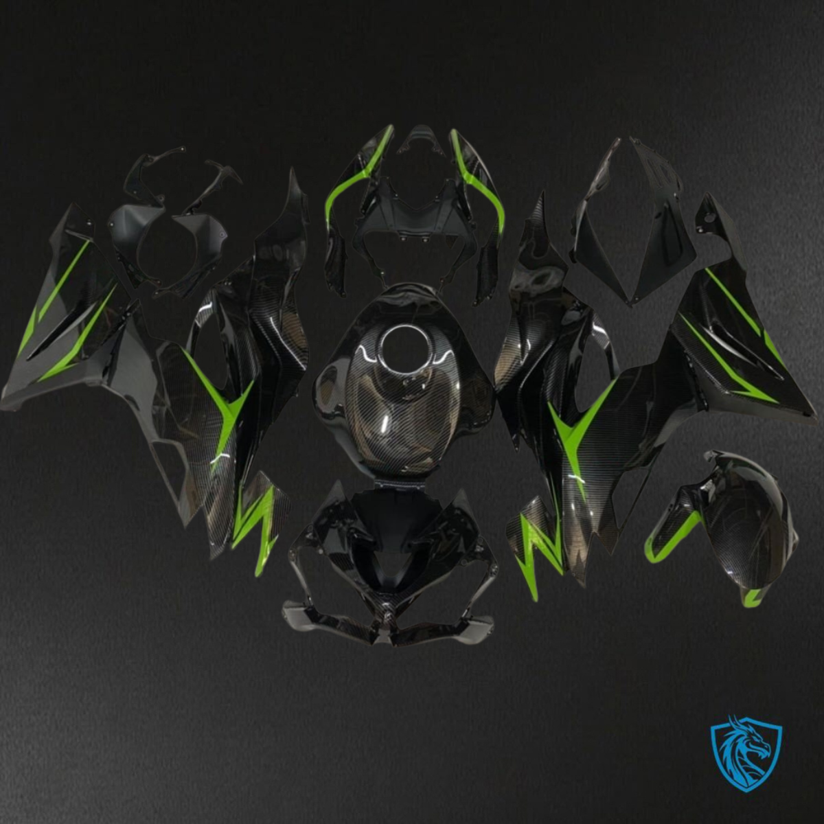 Kawasaki ZX-6RZX636 (2019-2020) Black & Green Carbon Fiber - Replacement Motorcycle Fairings Kit
