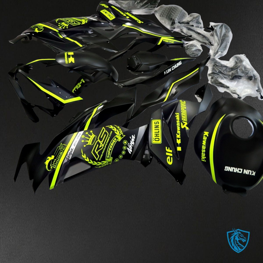 Kawasaki ZX-6R ZX636 (2019–2020) Black & Yellow Logos - Custom ABS Fairing Kit