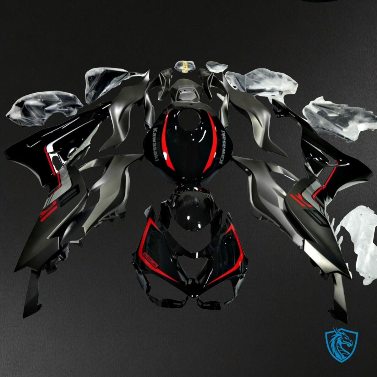 Kawasaki ZX-6R ZX636 (2023–2024) Glossy Black & Matte Gray Fairings Kit - Aftermarket ABS Bodywork