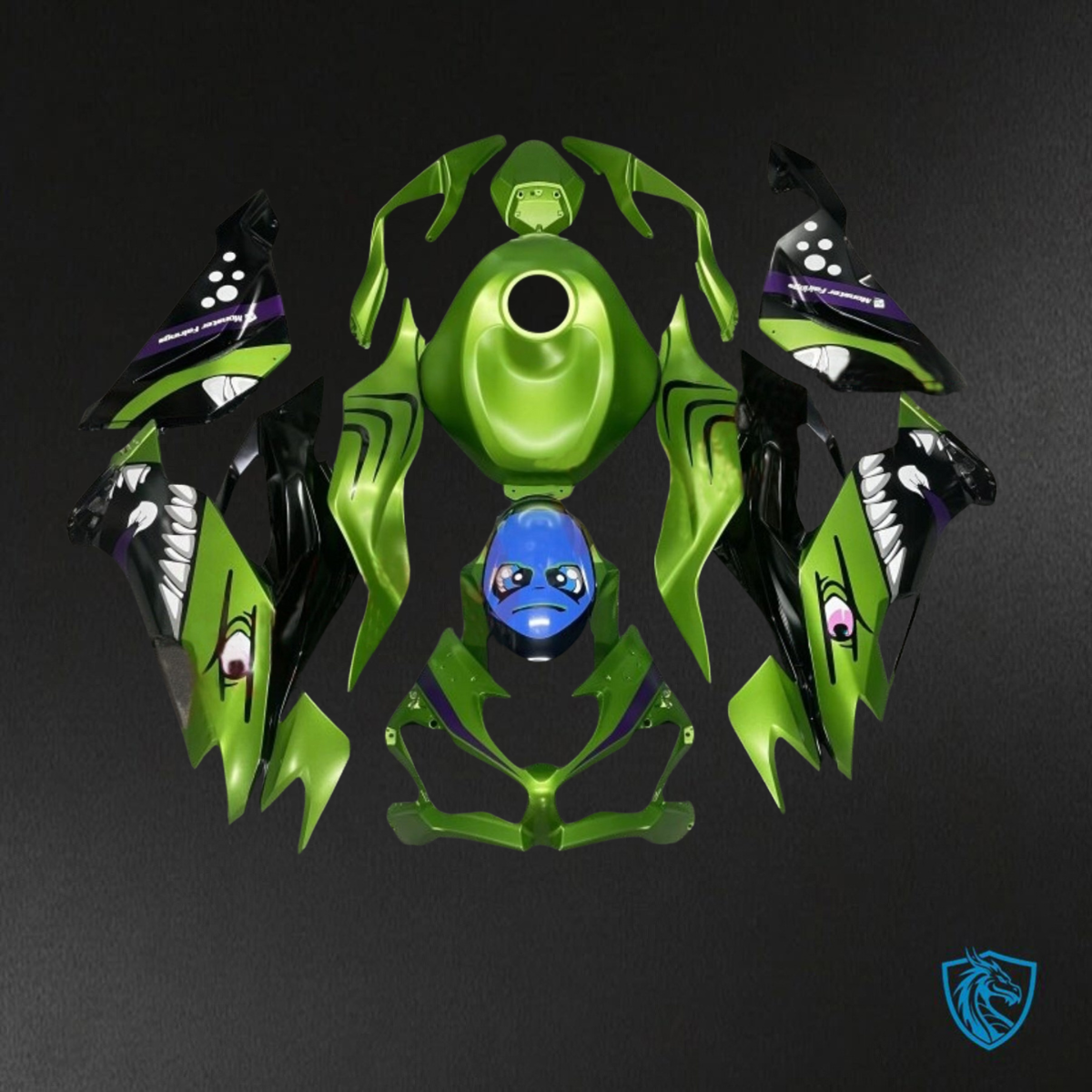 Kawasaki ZX-6R ZX636 (2019-2020) Glossy Green & Black Shark - Custom ABS Fairing Kit