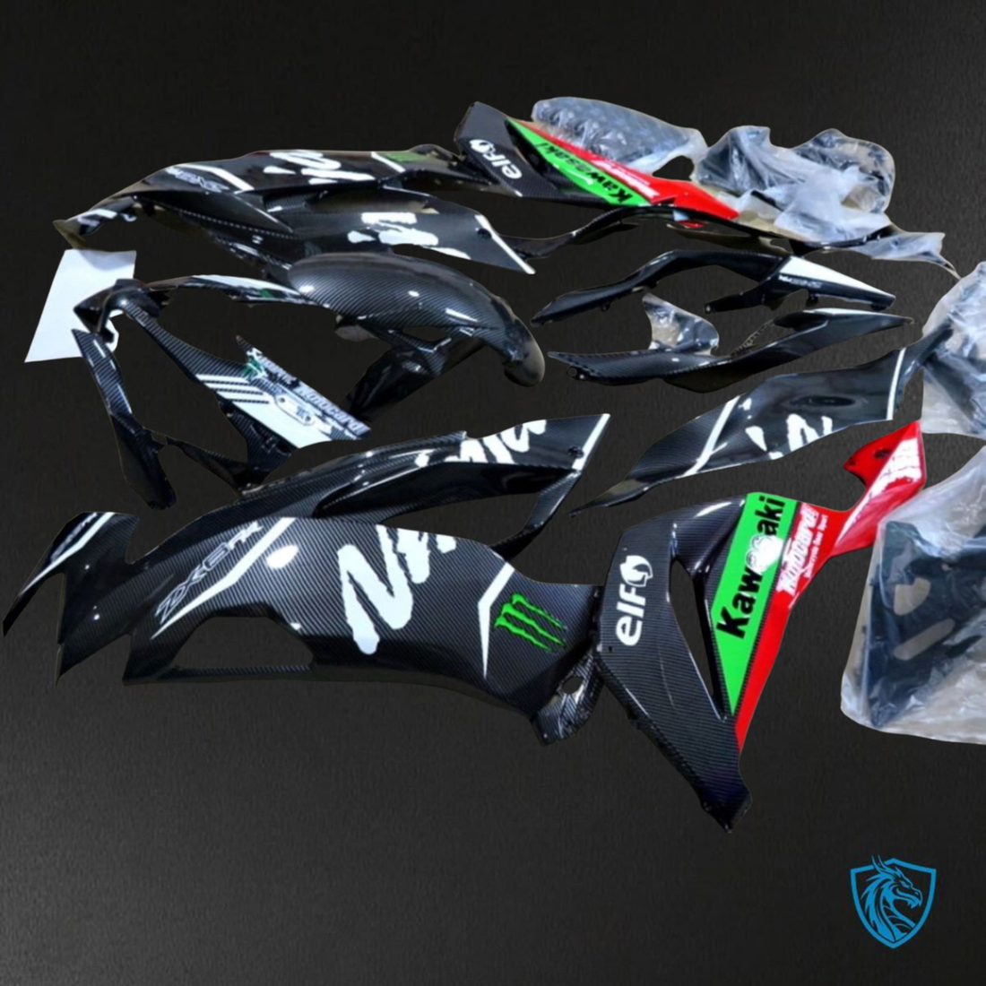 Kawasaki ZX-6R ZX636 (2019-2020) Black & White Carbon Fiber - Replacement Motorcycle Fairings Kit