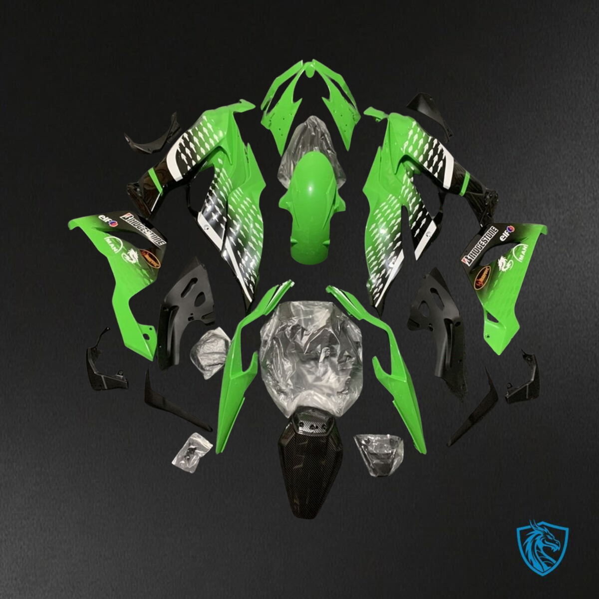 Kawasaki ZX-6R ZX636 (2019-2020) Gloss Green & Black - Custom ABS Fairing Kit