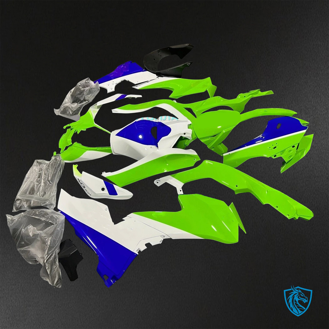 Kawasaki Ninja ZX-10R (2021-2023) Green, White & Blue Fairings Kit - Aftermarket ABS Bodywork