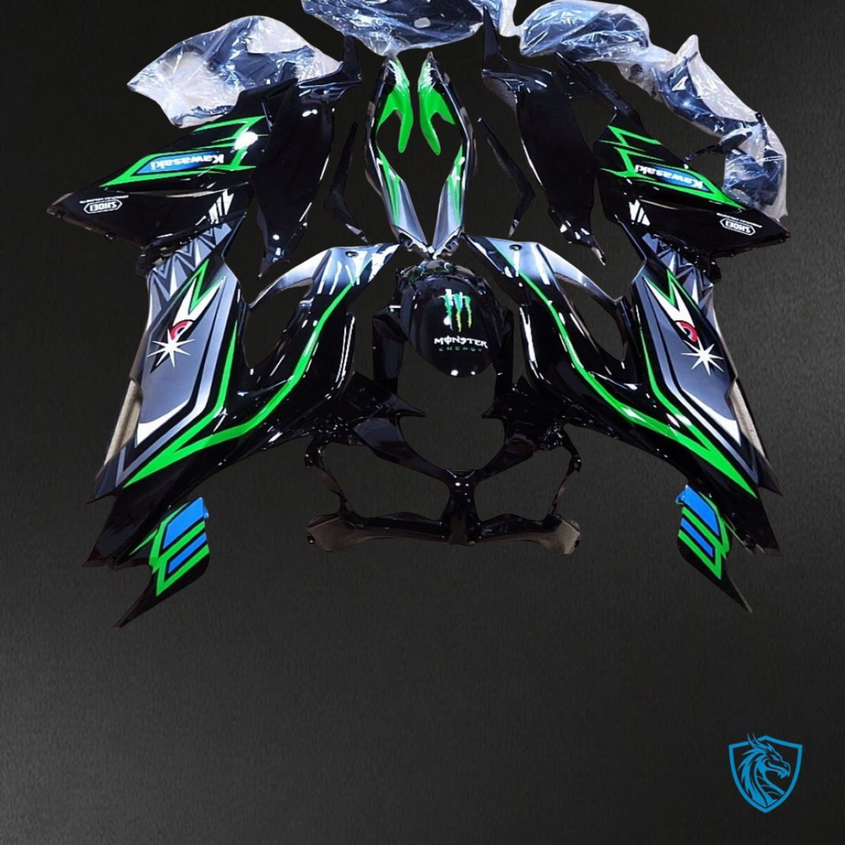 Kawasaki ZX-6R ZX636 (2019-2020) Black, Gray & Green Shark - Replacement Motorcycle Fairings Kit