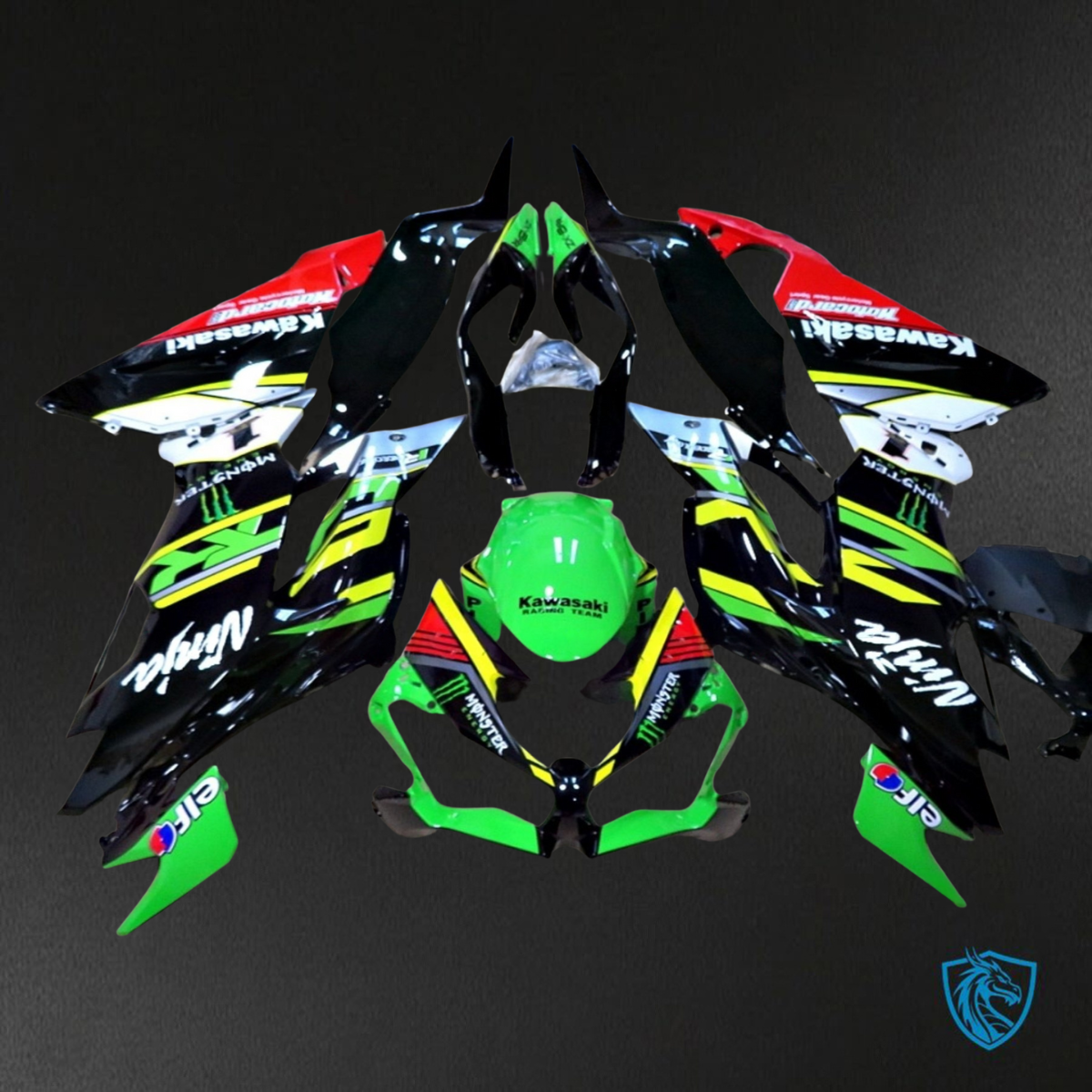 Kawasaki ZX-6R ZX636 (2019–2020) Black & Green Logos ABS Bodywork - Fairings Kit